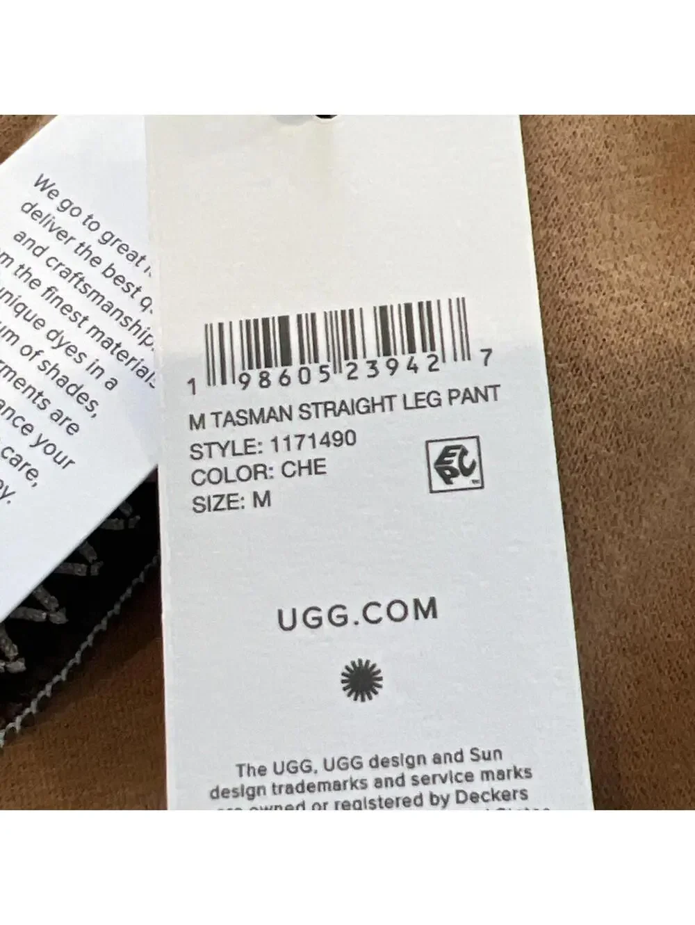 RARE Men's UGG Tasman Straight Leg Pant Chestnut Color Size Medium